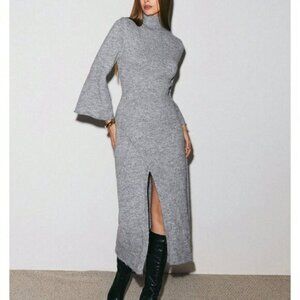 Grey Casual Women's Asymmetrical Hem Turtleneck Sweater Dress